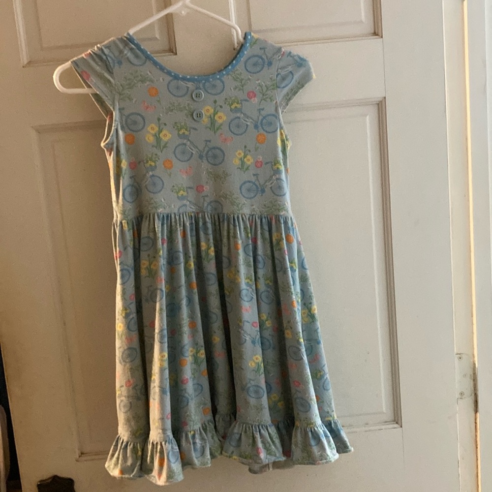 Eleanor Rose bike print blue dress